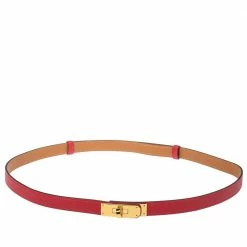 Hermes Rouge Tomate Epsom Leather Gold Plated Hardware Kelly 18 Belt Size Adjustable For Women