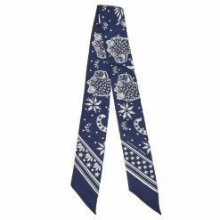 Hermes Navy Blue Les Leopards Silk Bandana Twilly For Women