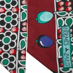 Hermes Bordeaux & Violet Parures Des Maharajas Silk Twilly Scarf For Women -Deals Hermes Store luxury women hermes new accessories p421393 002