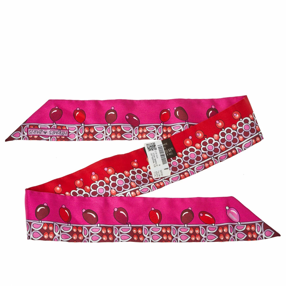Hermes Red & Pink Parures Des Maharajas Silk Twilly Scarf For Women 4 Hermes Red & Pink Parures Des Maharajas Silk Twilly Scarf For Women - Image 2