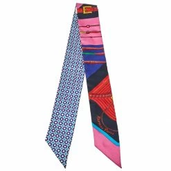 Hermes Blue & Rose Clic-Clac Modern Cannage Silk Twilly Scarf For Women