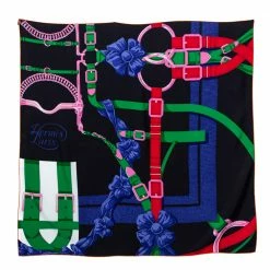 Hermes Black Grand Manege Detail Silk Square Scarf For Women