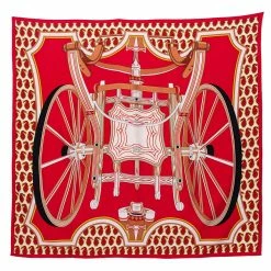 Hermes Red Les Roues De Phaeton Silk Square Scarf For Women
