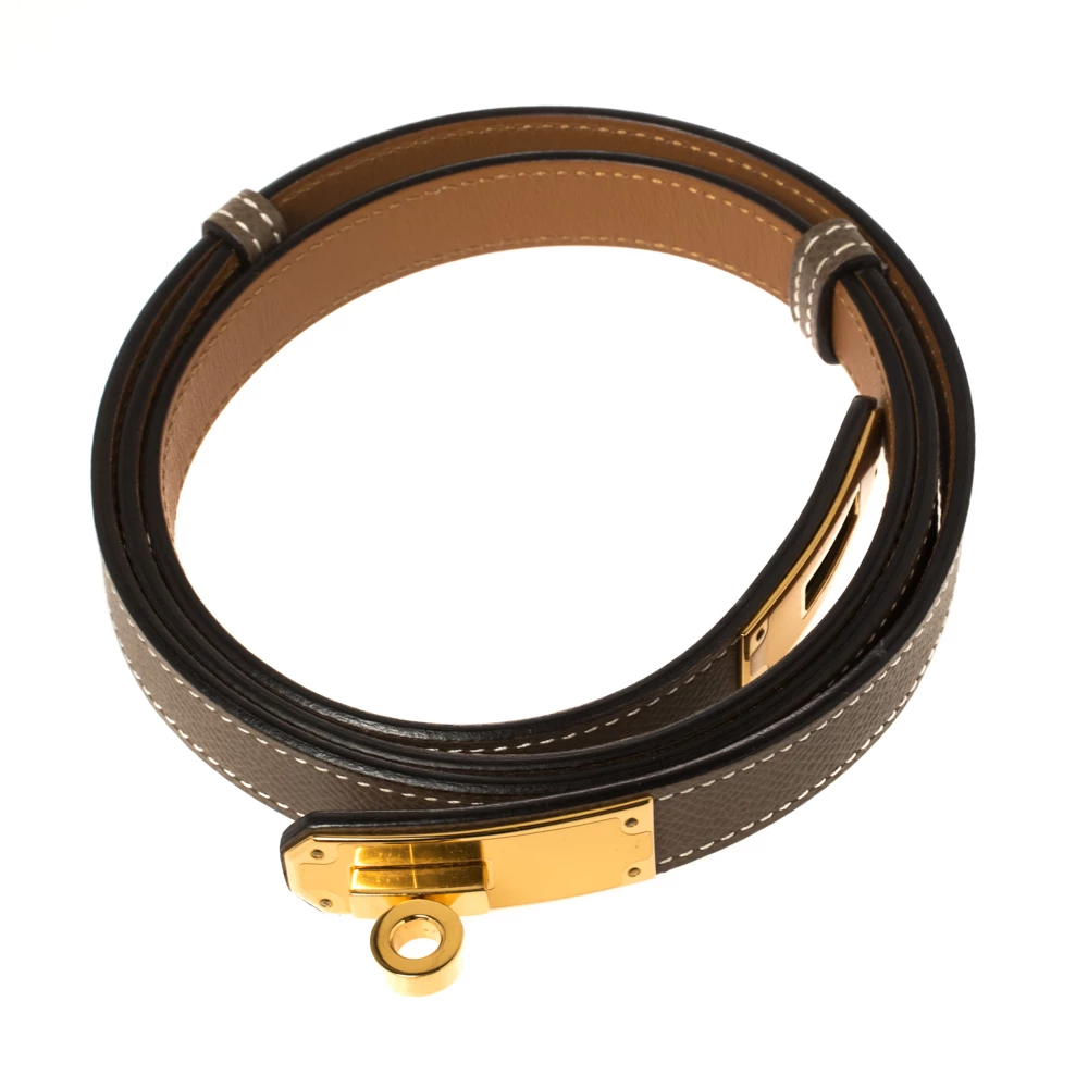 Hermes Taupe Grey Epsom Leather Gold Finish Hardware Kelly 18 Belt Adjustable For Women 5 Hermes Taupe Grey Epsom Leather Gold Finish Hardware Kelly 18 Belt Adjustable For Women - Image 3