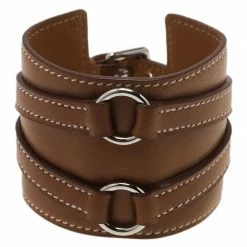 Hermes Alma Wide Brown Leather Bracelet For Women