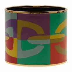 Hermes Mega Printed Multi Color Gold Plated Bangle Bracelet For Women -Deals Hermes Store luxury women hermes new accessories p44707 003