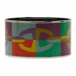Hermes Extra Wide Printed Multi Color Silver Plated Bangle Bracelet For Women -Deals Hermes Store luxury women hermes new accessories p44708 003