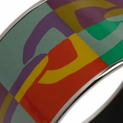 Hermes Extra Wide Printed Multi Color Silver Plated Bangle Bracelet For Women -Deals Hermes Store luxury women hermes new accessories p44708 005