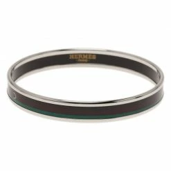Hermes Narrow Printed Belt Design Multi Color Silver-Plated Bangle Bracelet For Women