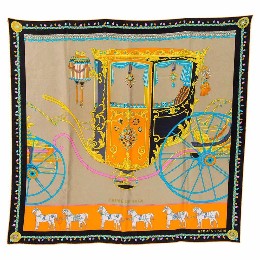 Hermes Beige & Black Coupe De Gala Washed Silk Scarf For Women 3 Hermes Beige & Black Coupe De Gala Washed Silk Scarf For Women