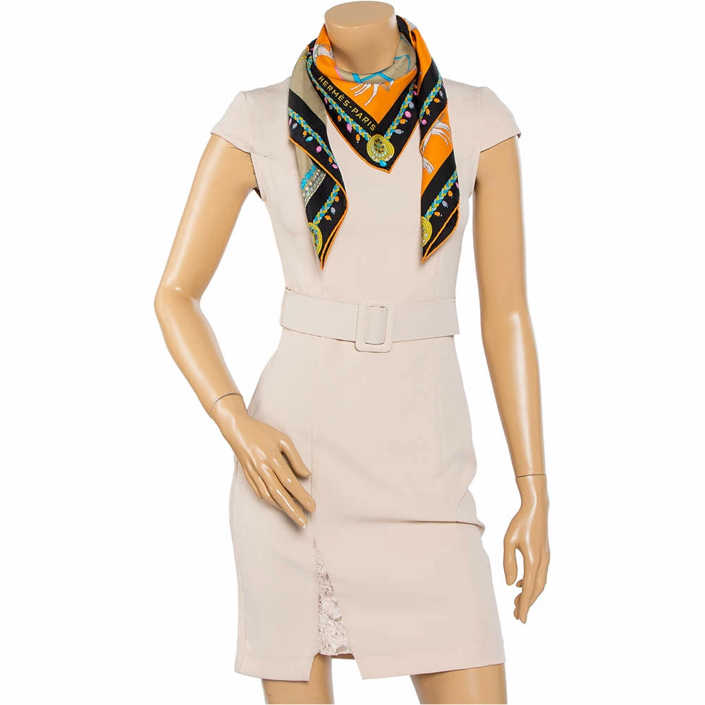 Hermes Beige & Black Coupe De Gala Washed Silk Scarf For Women 4 Hermes Beige & Black Coupe De Gala Washed Silk Scarf For Women - Image 2