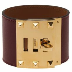 Hermes Extreme Red Espsom Leather Gold Plated Bracelet For Women