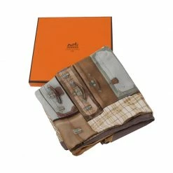 Hermes Brown H EN Voyage Silk Square Scarf For Women -Deals Hermes Store luxury women hermes new accessories p47022 006