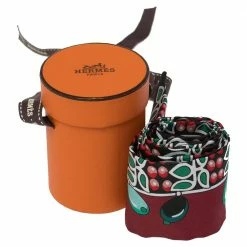 Hermes Hermés Burgundy Parures Des Maharajas Silk Twilly For Women -Deals Hermes Store luxury women hermes new accessories p479987 003