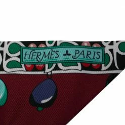 Hermes Hermés Burgundy Parures Des Maharajas Silk Twilly For Women -Deals Hermes Store luxury women hermes new accessories p479987 006