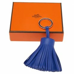 Hermes Blue Leather Carmen Tassel Key Ring For Women -Deals Hermes Store luxury women hermes new accessories p495147 005