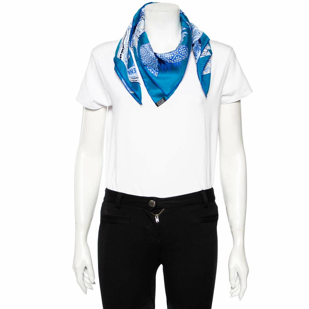 Hermes Blue Fleurs D'Indiennes Silk Scarf For Women 4 Hermes Blue Fleurs D'Indiennes Silk Scarf For Women - Image 2