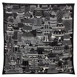 Hermes Black La Patisserie Francaise Silk Twill Square Scarf For Women