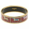 Hermes Hermès Wide Horse Printed Red Enamel Gold Plated Bracelet For Women