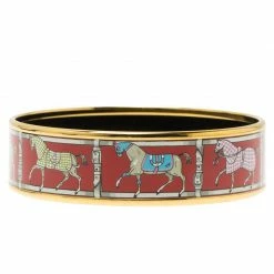 Hermes Hermès Wide Horse Printed Red Enamel Gold Plated Bracelet For Women -Deals Hermes Store luxury women hermes new accessories p53829 003