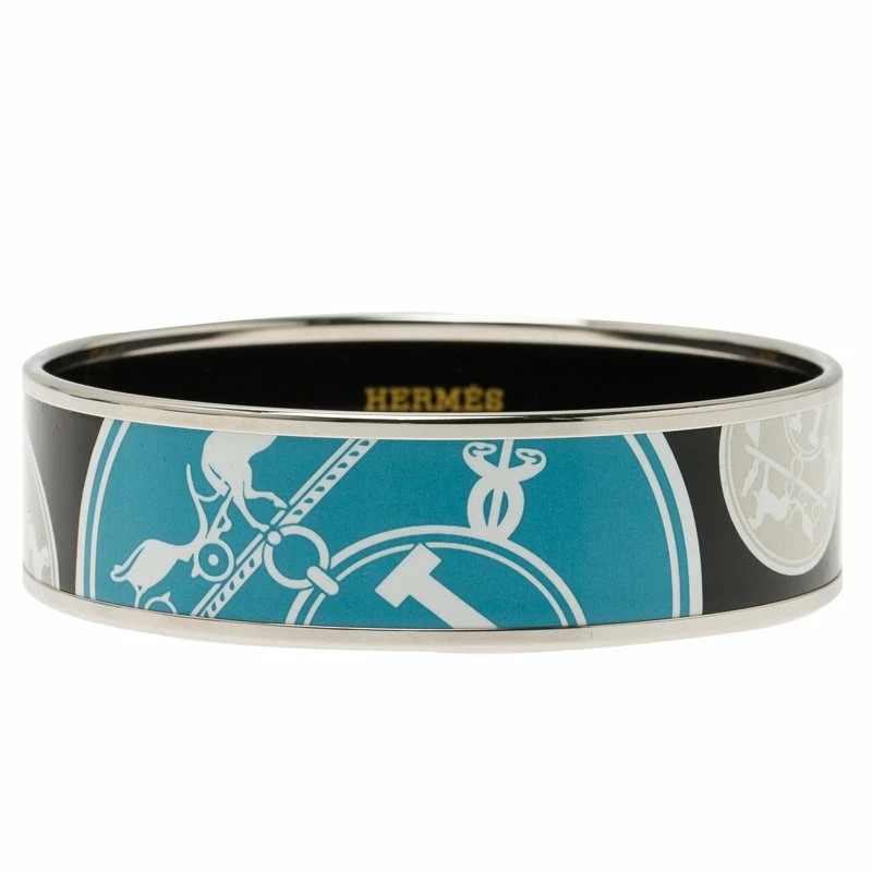 Hermes Hermès Wide Printed Black Enamel Palladium Plated Bracelet For Women 5 Hermes Hermès Wide Printed Black Enamel Palladium Plated Bracelet For Women - Image 3