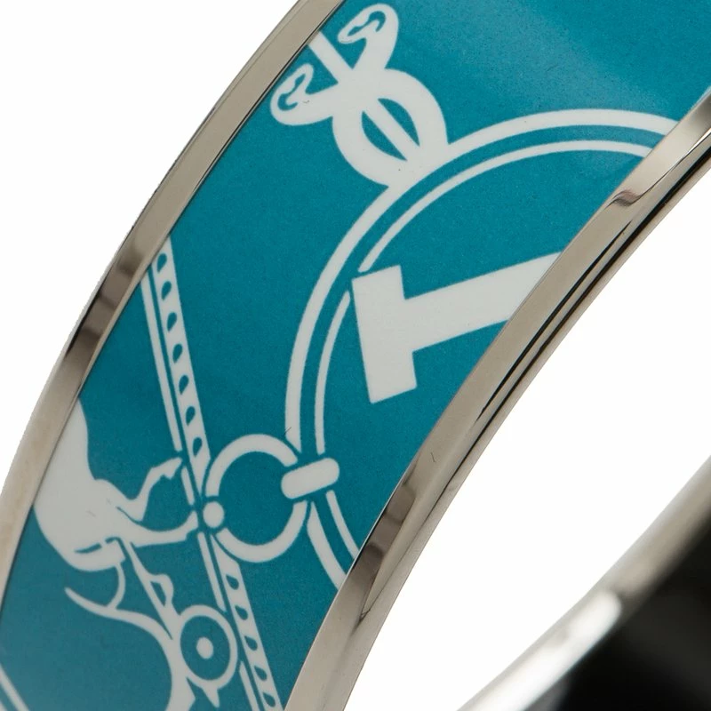 Hermes Hermès Wide Printed Black Enamel Palladium Plated Bracelet For Women 7 Hermes Hermès Wide Printed Black Enamel Palladium Plated Bracelet For Women - Image 5