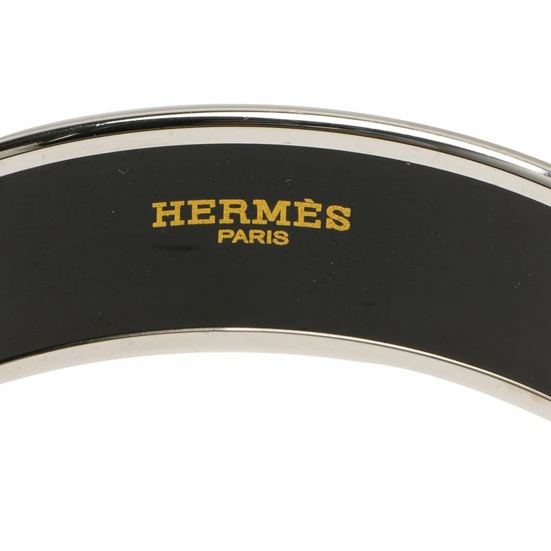 Hermes Hermès Wide Printed Black Enamel Palladium Plated Bracelet For Women 8 Hermes Hermès Wide Printed Black Enamel Palladium Plated Bracelet For Women - Image 6