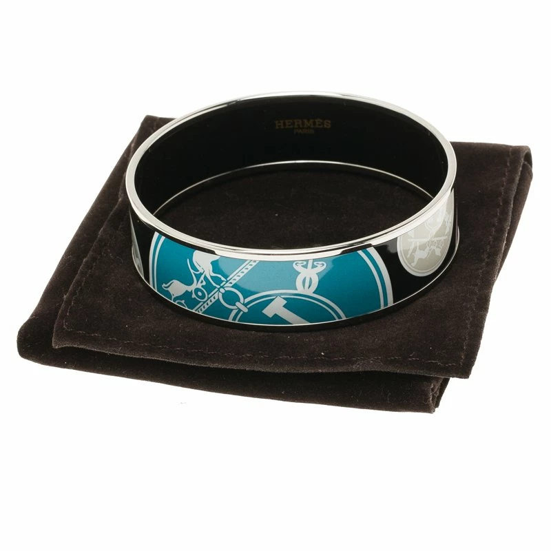 Hermes Hermès Wide Printed Black Enamel Palladium Plated Bracelet For Women 9 Hermes Hermès Wide Printed Black Enamel Palladium Plated Bracelet For Women - Image 7