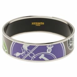 Hermes Hermès Wide Printed Multicolor Enamel Palladium Plated Bracelet For Women