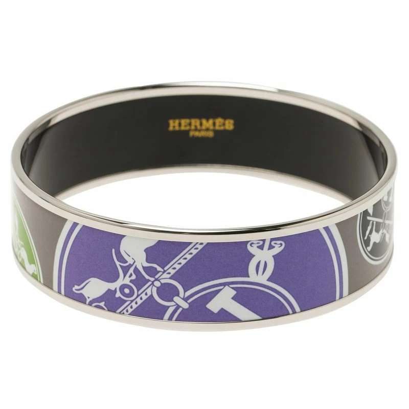 Hermes Hermès Wide Printed Multicolor Enamel Palladium Plated Bracelet For Women 3 Hermes Hermès Wide Printed Multicolor Enamel Palladium Plated Bracelet For Women