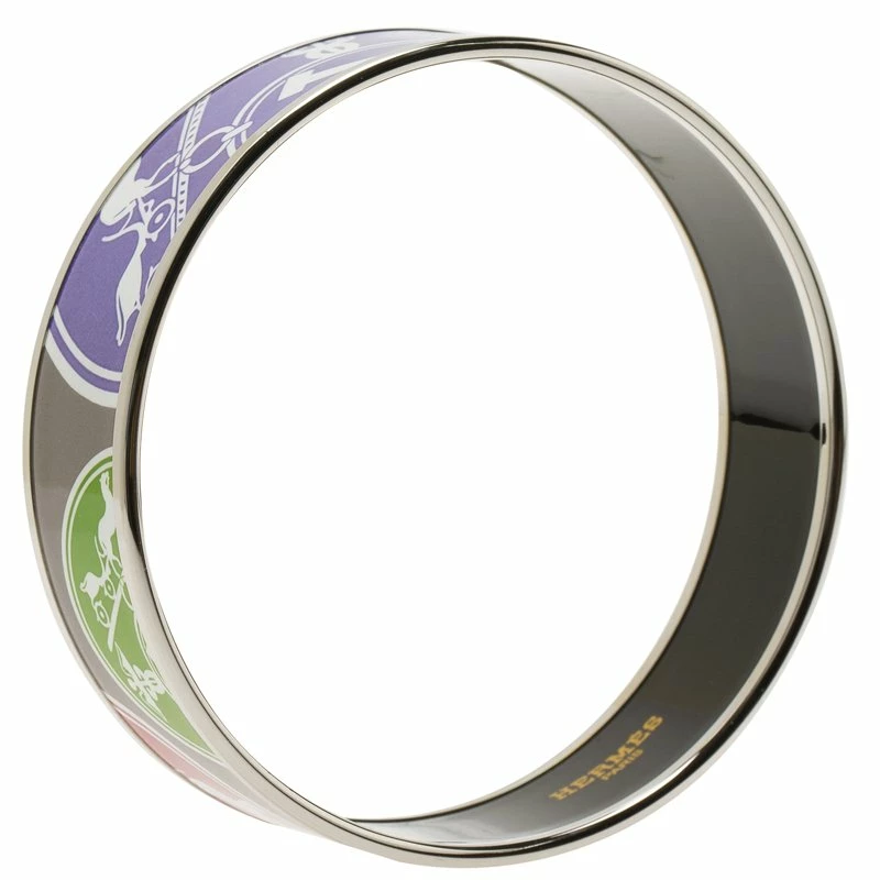 Hermes Hermès Wide Printed Multicolor Enamel Palladium Plated Bracelet For Women 4 Hermes Hermès Wide Printed Multicolor Enamel Palladium Plated Bracelet For Women - Image 2