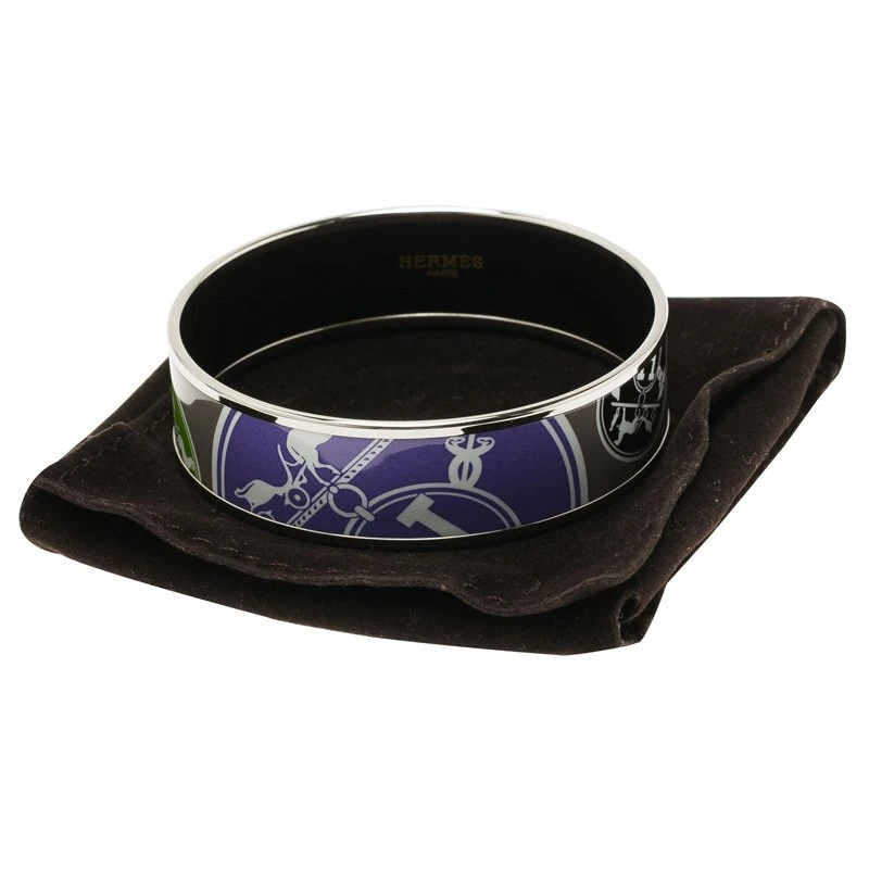 Hermes Hermès Wide Printed Multicolor Enamel Palladium Plated Bracelet For Women 9 Hermes Hermès Wide Printed Multicolor Enamel Palladium Plated Bracelet For Women - Image 7
