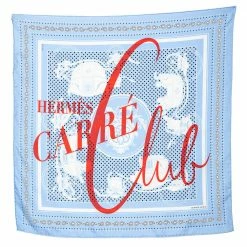 Hermes Hermés Blue Ex-Libris Carre Club Bandana Silk Scarf For Women