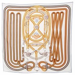 Hermes White Grand Tralala Silk Twill Scarf For Women