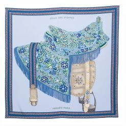 Hermes Blue Selle Des Steppes Printed Silk Square Scarf For Women