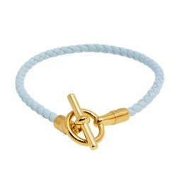 Hermes Glenam White Leather Gold Tone Metal Bracelet For Women