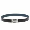 Hermes Noir/Bleu De Prusse Chamonix And Togo Leather H Au Carre Reversible Belt 95CM For Women