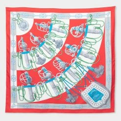 Hermes Hermès Red & Blue Cliquetis Silk Scarf For Women