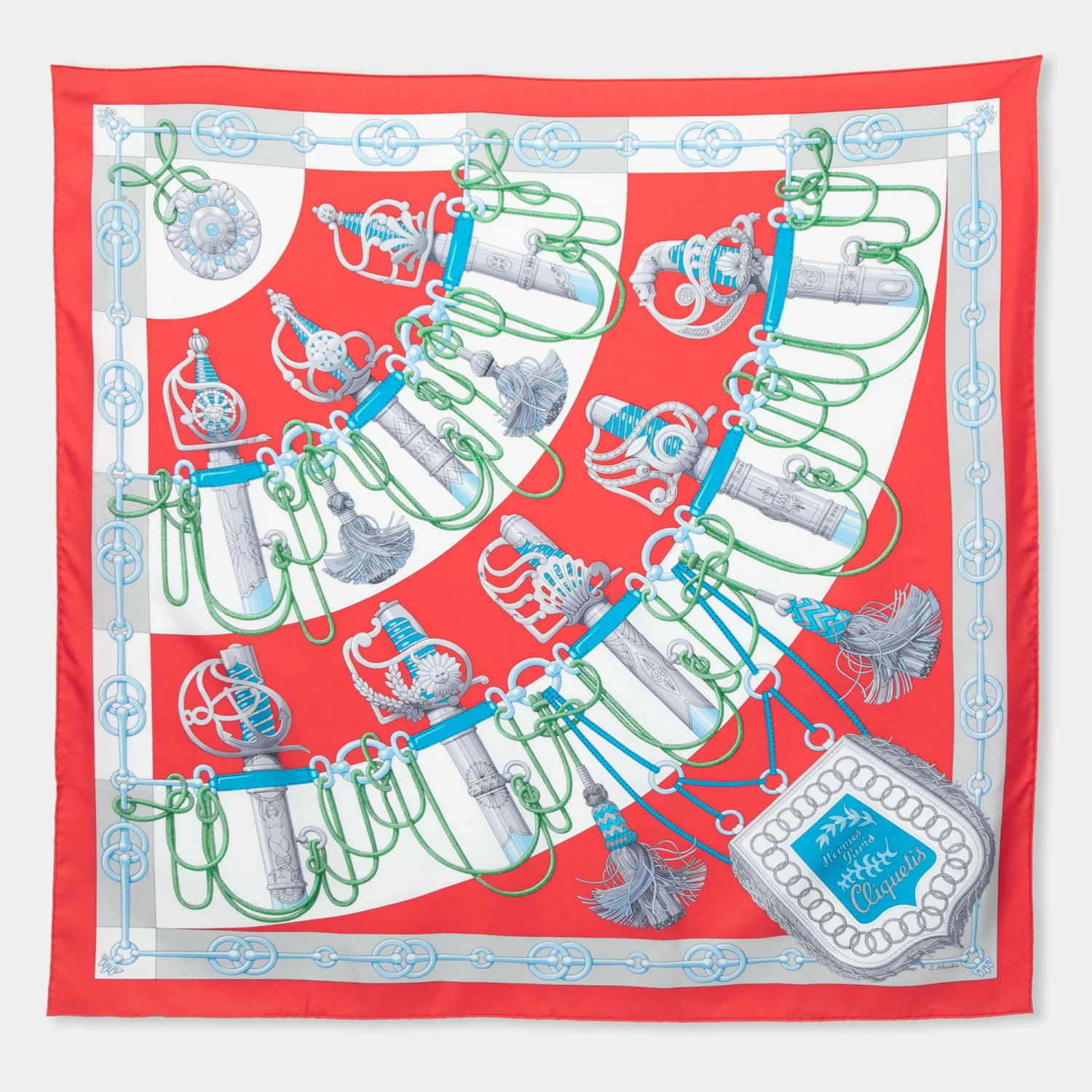 Hermes Hermès Red & Blue Cliquetis Silk Scarf For Women 3 Hermes Hermès Red & Blue Cliquetis Silk Scarf For Women