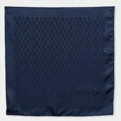 Hermes Hermès Navy Blue Faconnee Grand H Silk Pocket Square For Women