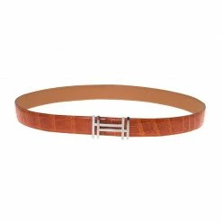 Hermes Orange Crocodile Leather H Buckle Belt 90CM For Women