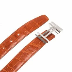 Hermes Orange Crocodile Leather H Buckle Belt 90CM For Women -Deals Hermes Store luxury women hermes new accessories p70402 004