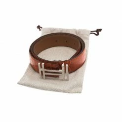 Hermes Orange Crocodile Leather H Buckle Belt 90CM For Women -Deals Hermes Store luxury women hermes new accessories p70402 005