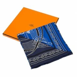 Hermes Blue Buckle Print Square Silk Bandana For Women -Deals Hermes Store luxury women hermes new accessories p82001 005
