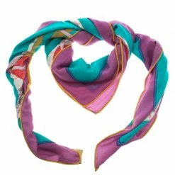 Hermes Green And Purple Cashmere And Silk Tatersale Square Scarf For Women
