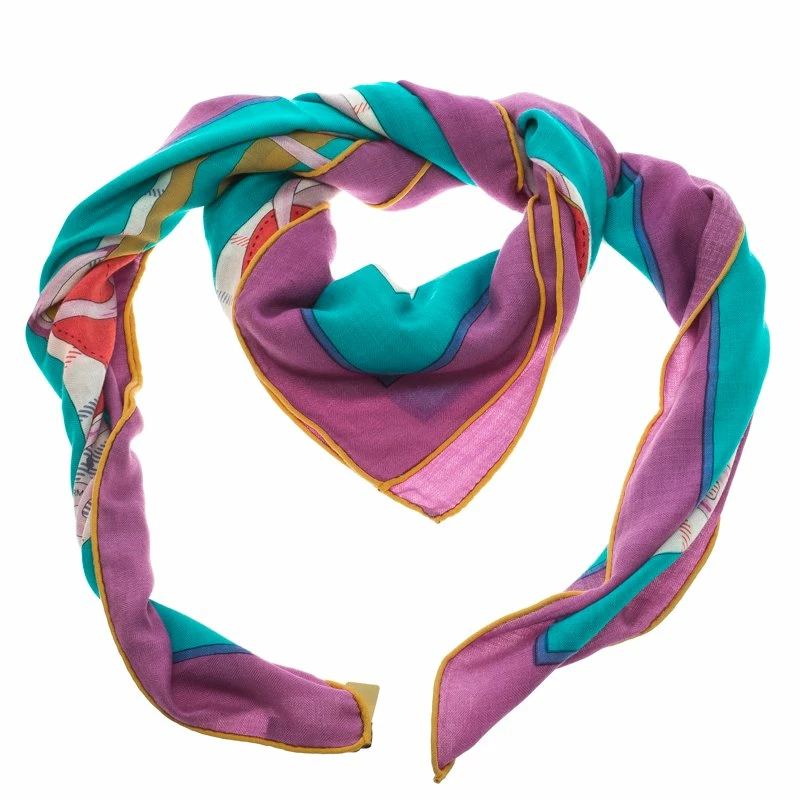 Hermes Green And Purple Cashmere And Silk Tatersale Square Scarf For Women 2 Hermes Green And Purple Cashmere And Silk Tatersale Square Scarf For Women