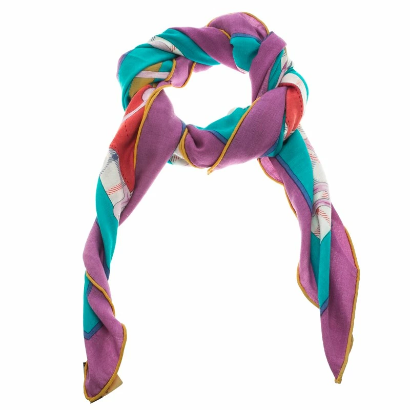 Hermes Green And Purple Cashmere And Silk Tatersale Square Scarf For Women 3 Hermes Green And Purple Cashmere And Silk Tatersale Square Scarf For Women - Image 2