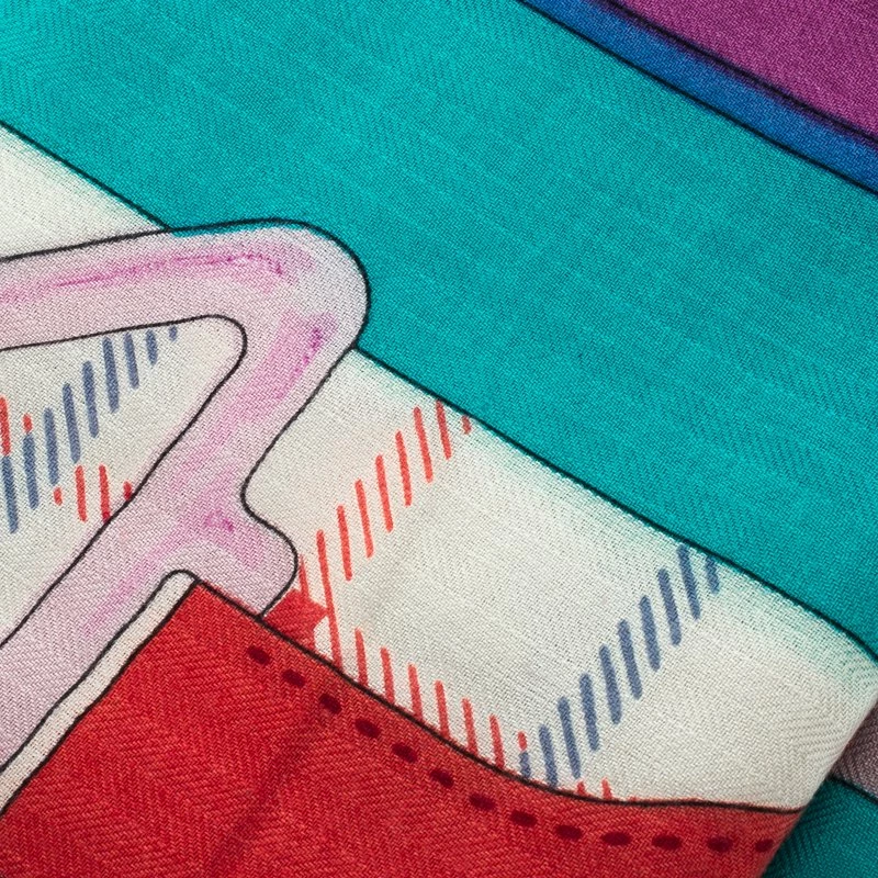 Hermes Green And Purple Cashmere And Silk Tatersale Square Scarf For Women 4 Hermes Green And Purple Cashmere And Silk Tatersale Square Scarf For Women - Image 3