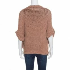 Hermes Cinnamon Brown Chunky Open Knit Linen Batwing Sleeve Sweater L For Women -Deals Hermes Store luxury women hermes new clothes p168266 001