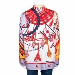 Hermes Multicolor Les Cléfs Printed Silk Blouse M For Women -Deals Hermes Store luxury women hermes new clothes p271397 001